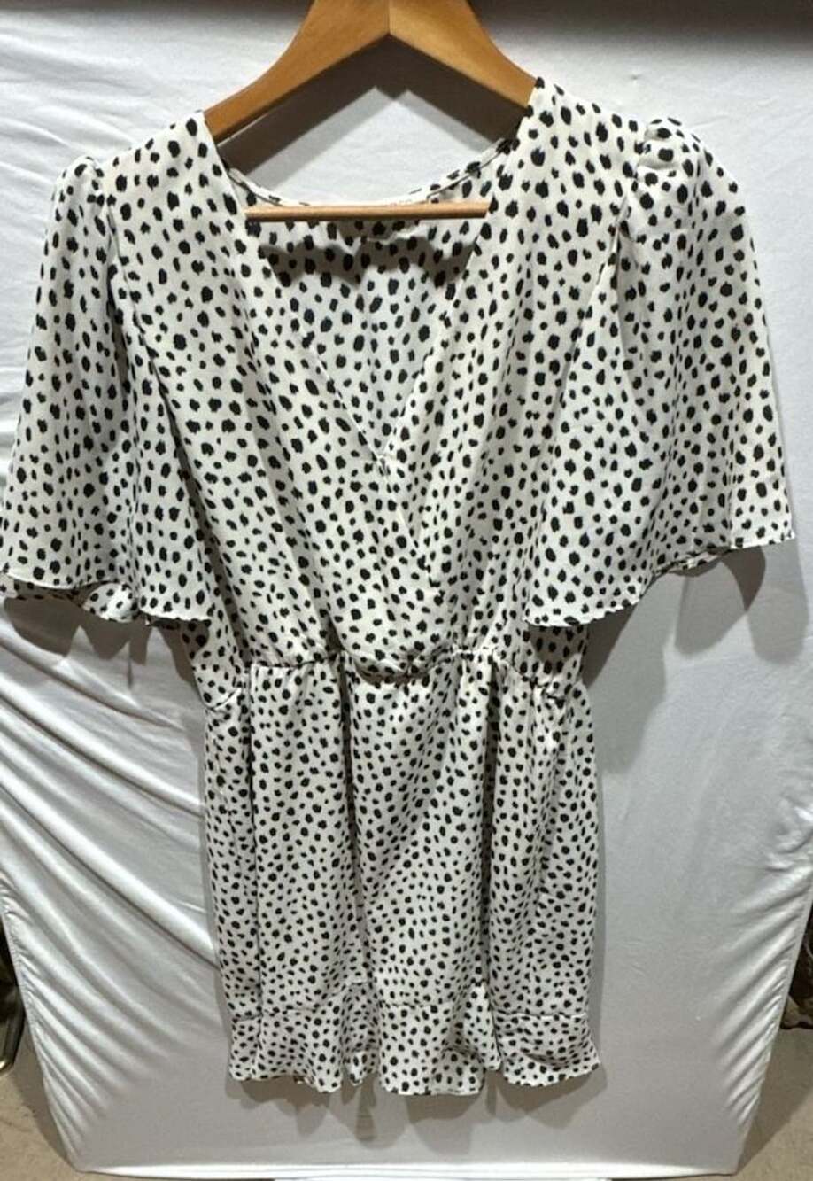 Lola Grace Polka Dot Wrap Dress Size L White Black V Neck